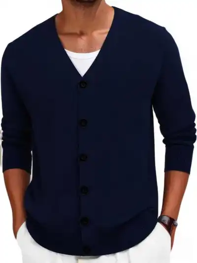 Men's Fashion Casual Spring Solid Color V-Neck Long-Sleeve Loose Knitted Cardigan Coat