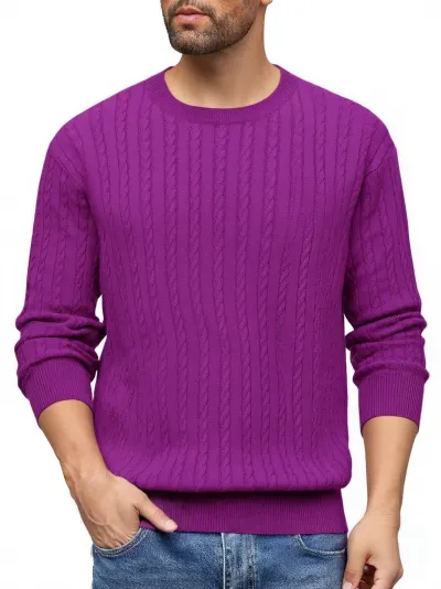 Men Fashion Casual Spring Autumn Solid Color Round Neck Jacquard Long-Sleeve Knitted Sweater