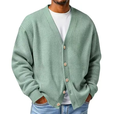 Men's Fashion Casual Autumn Winter Solid Color V-Neck Loose Knitted Cardigan
