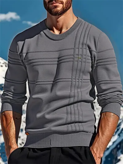Men's Casual Long Sleeve Autumn Winter Solid Color Cotton Jacquard Knitwear Sweater