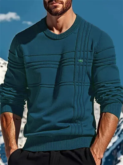 Men's Casual Long Sleeve Autumn Winter Solid Color Cotton Jacquard Knitwear Sweater