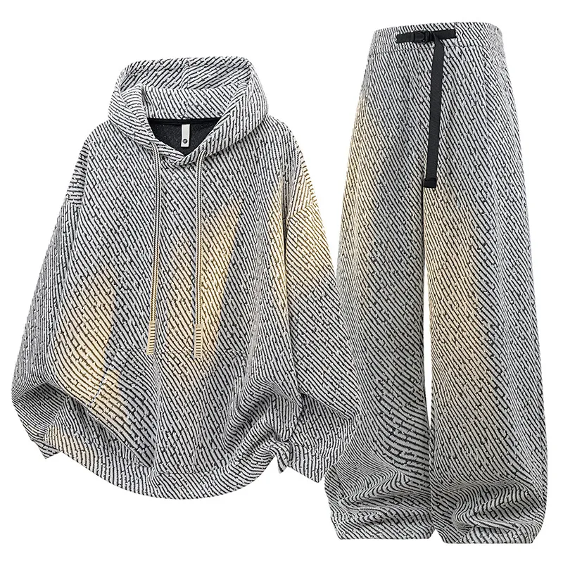Men Fashion Casual Spring Autumn Loose Long-Sleeve Hoodies Straight Pants Two-Piece Set