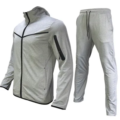 Men Fashion Casual Spring Autumn Color Block Long-Sleeve Jacket Slim-Fit Pants Two-Piece Set