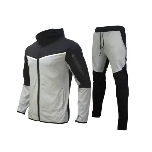 Men Fashion Casual Spring Autumn Color Block Long-Sleeve Jacket Slim-Fit Pants Two-Piece Set