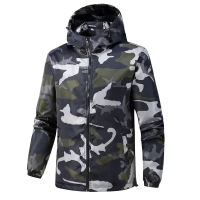 Men Fashion Casual Camouflage Thin Long Sleeve with Hat Jacket