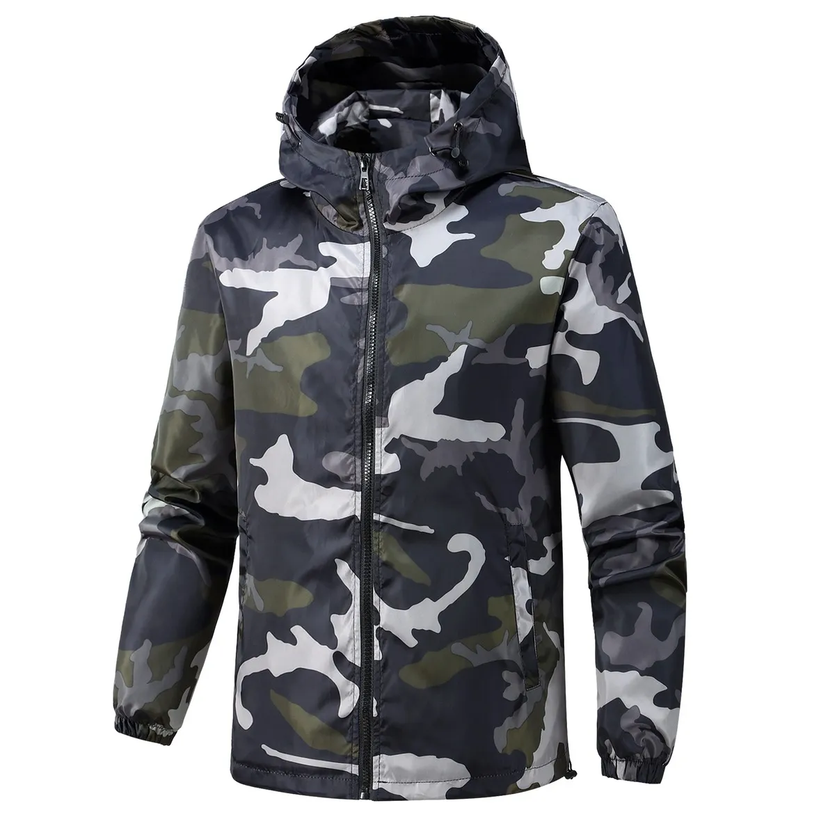 Men Fashion Casual Camouflage Thin Long Sleeve with Hat Jacket