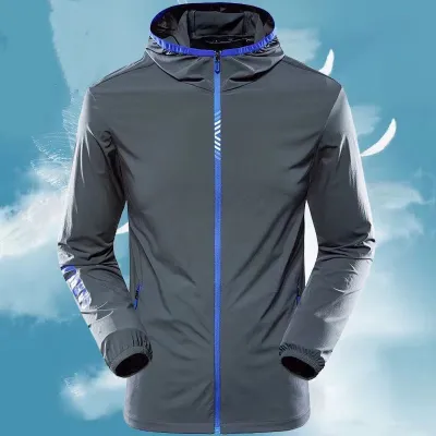 Men's Fashion Casual Summer Ultra-Thin Waterproof Breathable Ice Silk Long-Sleeve Hooded Jacket