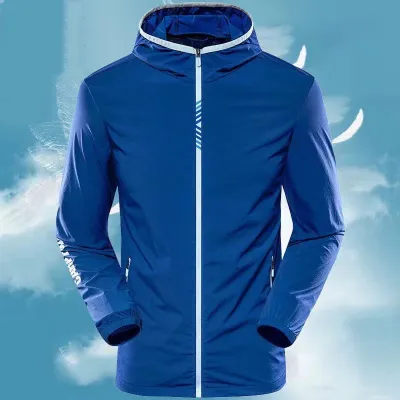 Men's Fashion Casual Summer Ultra-Thin Waterproof Breathable Ice Silk Long-Sleeve Hooded Jacket
