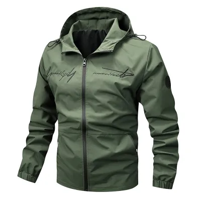 Men's Fashion Casual Spring Autumn Embroidered Long Sleeve Hooded Coat