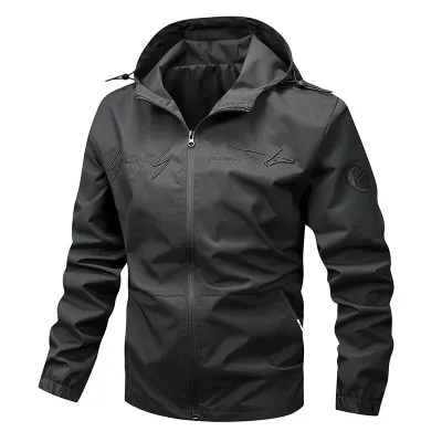 Men's Fashion Casual Spring Autumn Embroidered Long Sleeve Hooded Coat