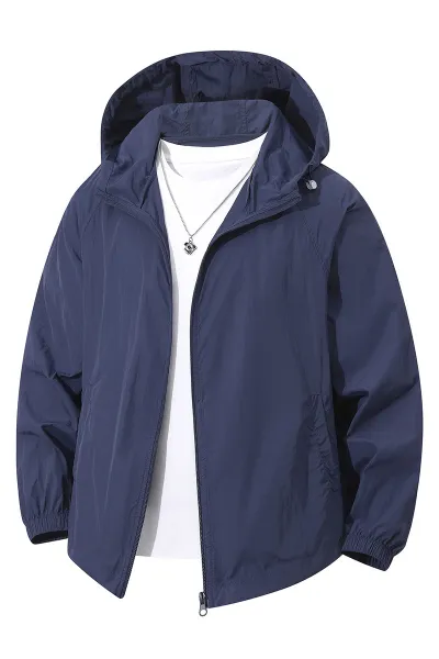 Men Fashion Casual Summer Solid Color Thin Long-Sleeve Hooded Coat