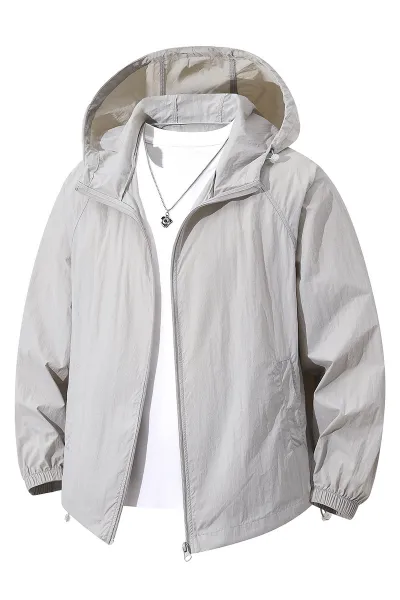 Men Fashion Casual Summer Solid Color Thin Long-Sleeve Hooded Coat