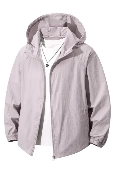 Men Fashion Casual Summer Solid Color Thin Long-Sleeve Hooded Coat