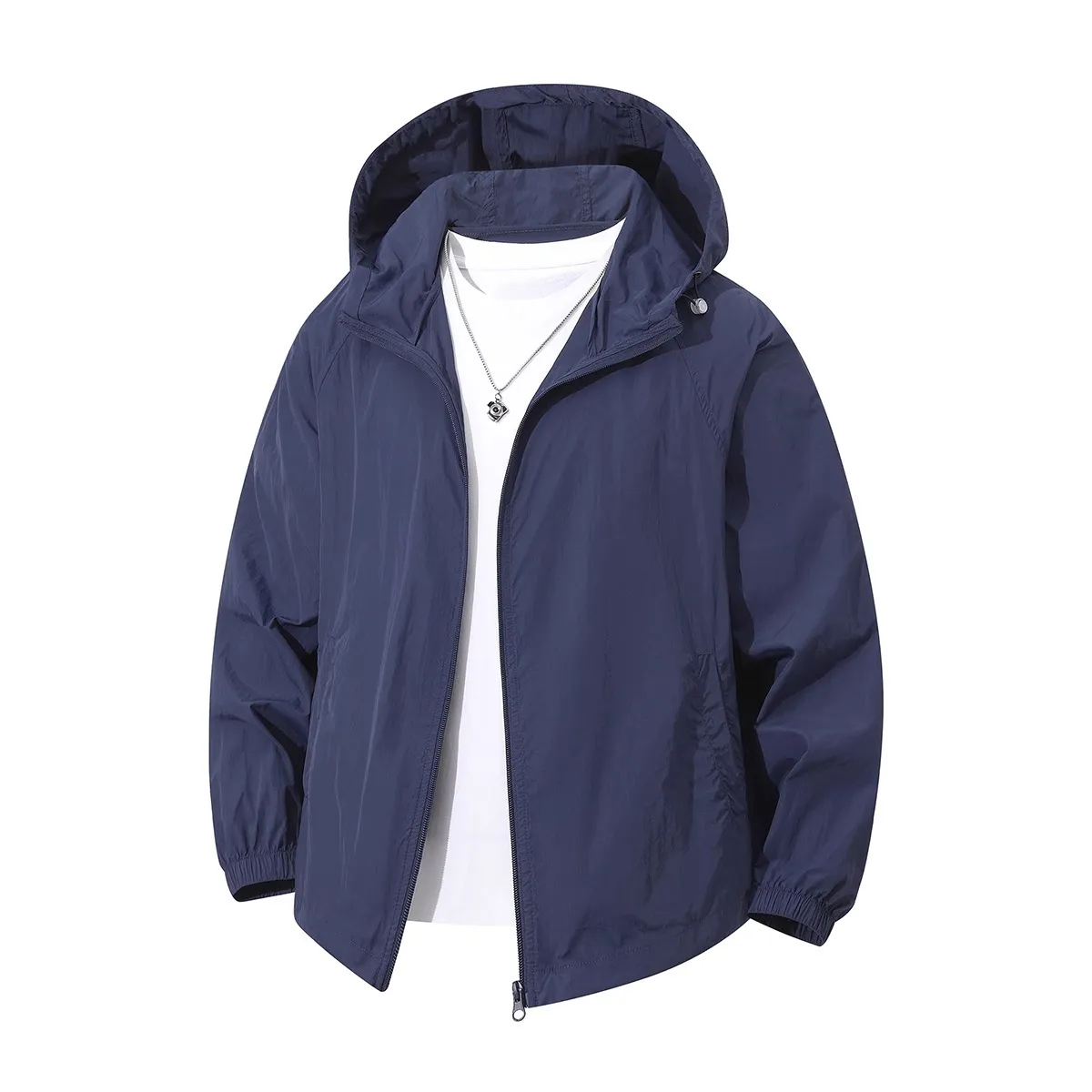 Men Fashion Casual Summer Solid Color Thin Long-Sleeve Hooded Coat