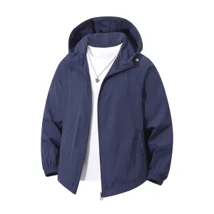 Men Fashion Casual Summer Solid Color Thin Long-Sleeve Hooded Coat