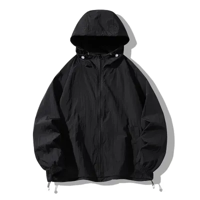 Men's Casual Summer Solid Color Breathable Ice Silk Hooded Coat