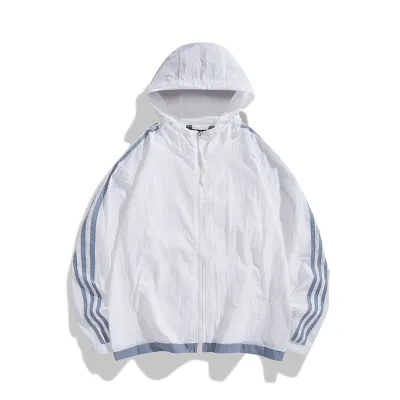 Men's Fashion Casual Summer Stripe Ultra-Thin Long-Sleeve Hooded Coat