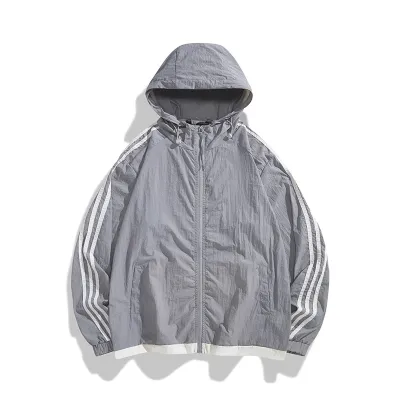 Men's Fashion Casual Summer Stripe Ultra-Thin Long-Sleeve Hooded Coat