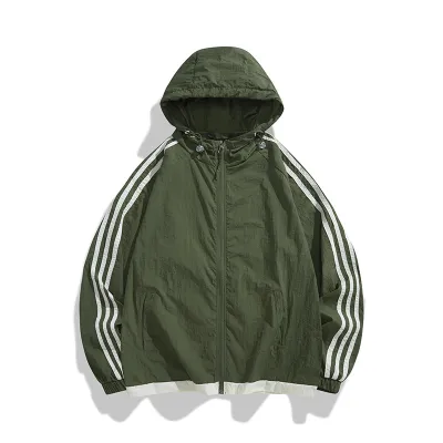 Men's Fashion Casual Summer Stripe Ultra-Thin Long-Sleeve Hooded Coat