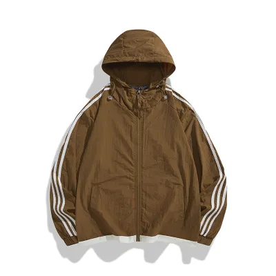 Men's Fashion Casual Summer Stripe Ultra-Thin Long-Sleeve Hooded Coat