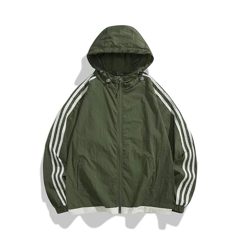 Men's Fashion Casual Summer Stripe Ultra-Thin Long-Sleeve Hooded Coat