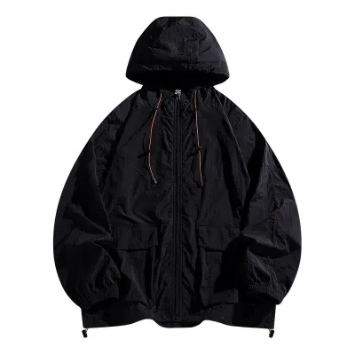 Men's Fashion Casual Summer Outdoor Solid Color Long-Sleeve Loose Coat with Embroidery