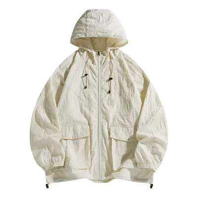 Men's Fashion Casual Summer Outdoor Solid Color Long-Sleeve Loose Coat with Embroidery
