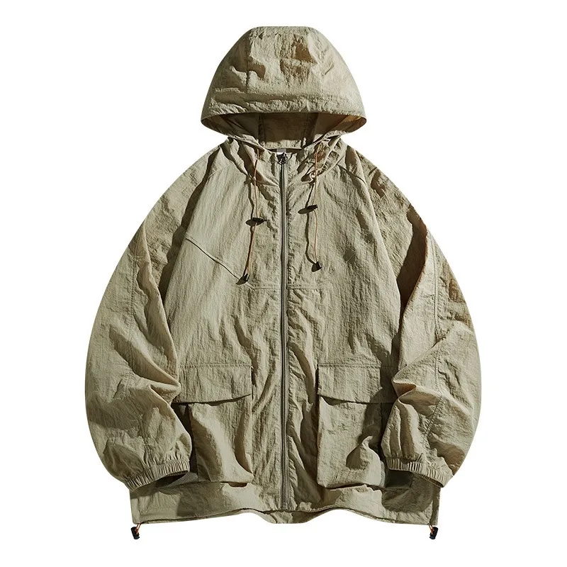 Men's Fashion Casual Summer Outdoor Solid Color Long-Sleeve Loose Coat with Embroidery