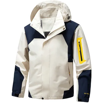 Men's Casual Color Block Windproof Waterproof Hooded Jacket for Spring Autumn