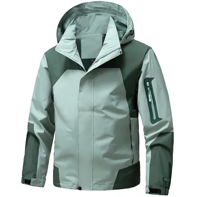 Men's Casual Color Block Windproof Waterproof Hooded Jacket for Spring Autumn