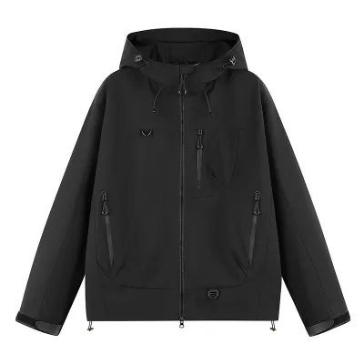 Men Fashion Casual Spring Solid Color Windproof Waterproof Long-Sleeve With Hat Jacket