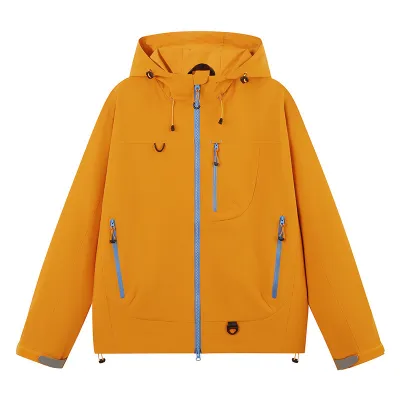 Men Fashion Casual Spring Solid Color Windproof Waterproof Long-Sleeve With Hat Jacket