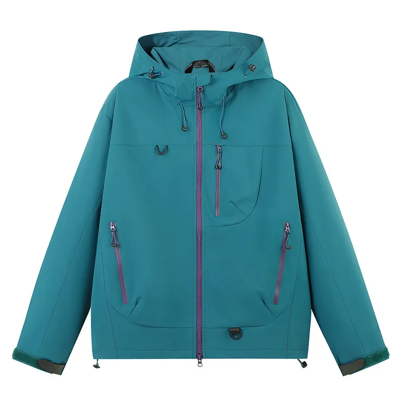 Men Fashion Casual Spring Solid Color Windproof Waterproof Long-Sleeve With Hat Jacket