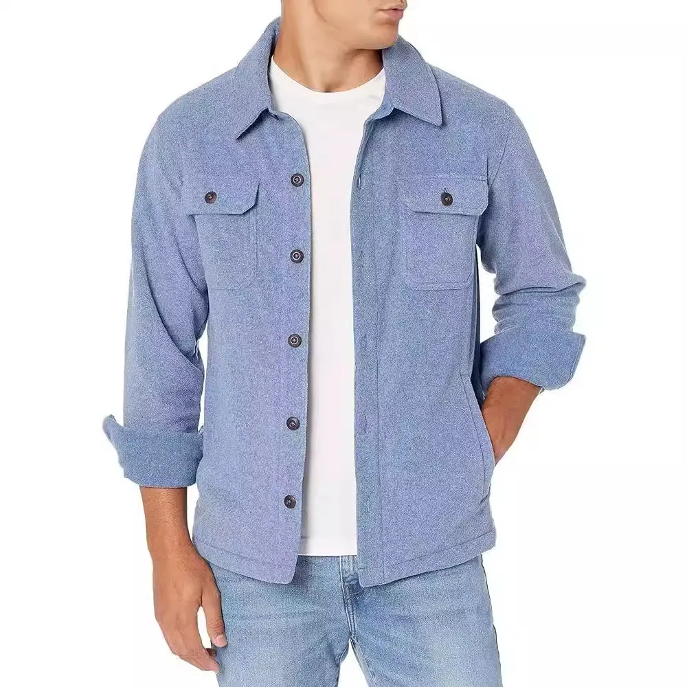 Men's Fashion Casual Solid Color Lapel Long Sleeve Button Multi-Pocket Jacket