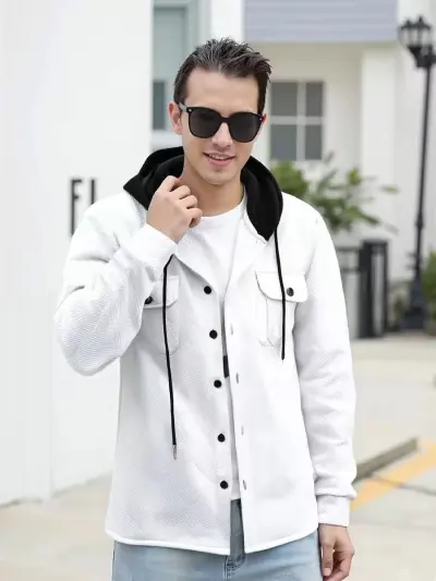 Men's Fashion Casual Patchwork Jacquard Long Sleeve Hooded Cardigan Jacket
