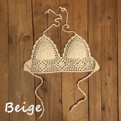 Women Fashion Sexysolid Color Handmade Crochet Swimsuit Bikini Top