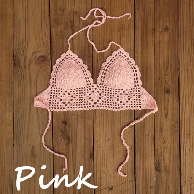 Women Fashion Sexysolid Color Handmade Crochet Swimsuit Bikini Top