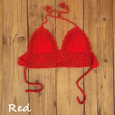 Women Fashion Sexysolid Color Handmade Crochet Swimsuit Bikini Top