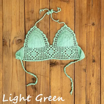 Women Fashion Sexysolid Color Handmade Crochet Swimsuit Bikini Top
