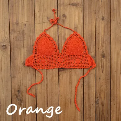 Women Fashion Sexysolid Color Handmade Crochet Swimsuit Bikini Top