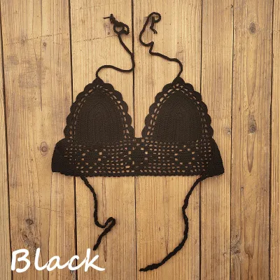 Women Fashion Sexysolid Color Handmade Crochet Swimsuit Bikini Top