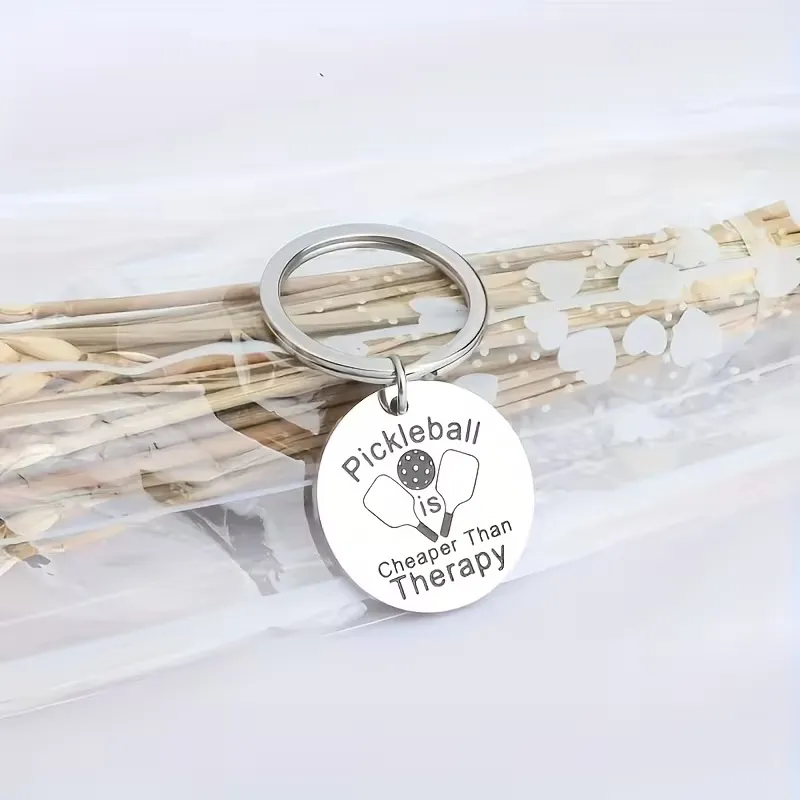 Fashion Stainless Steel Round Pickleball Keychain