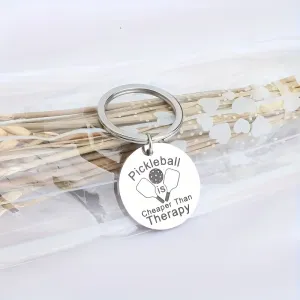 Fashion Stainless Steel Round Pickleball Keychain