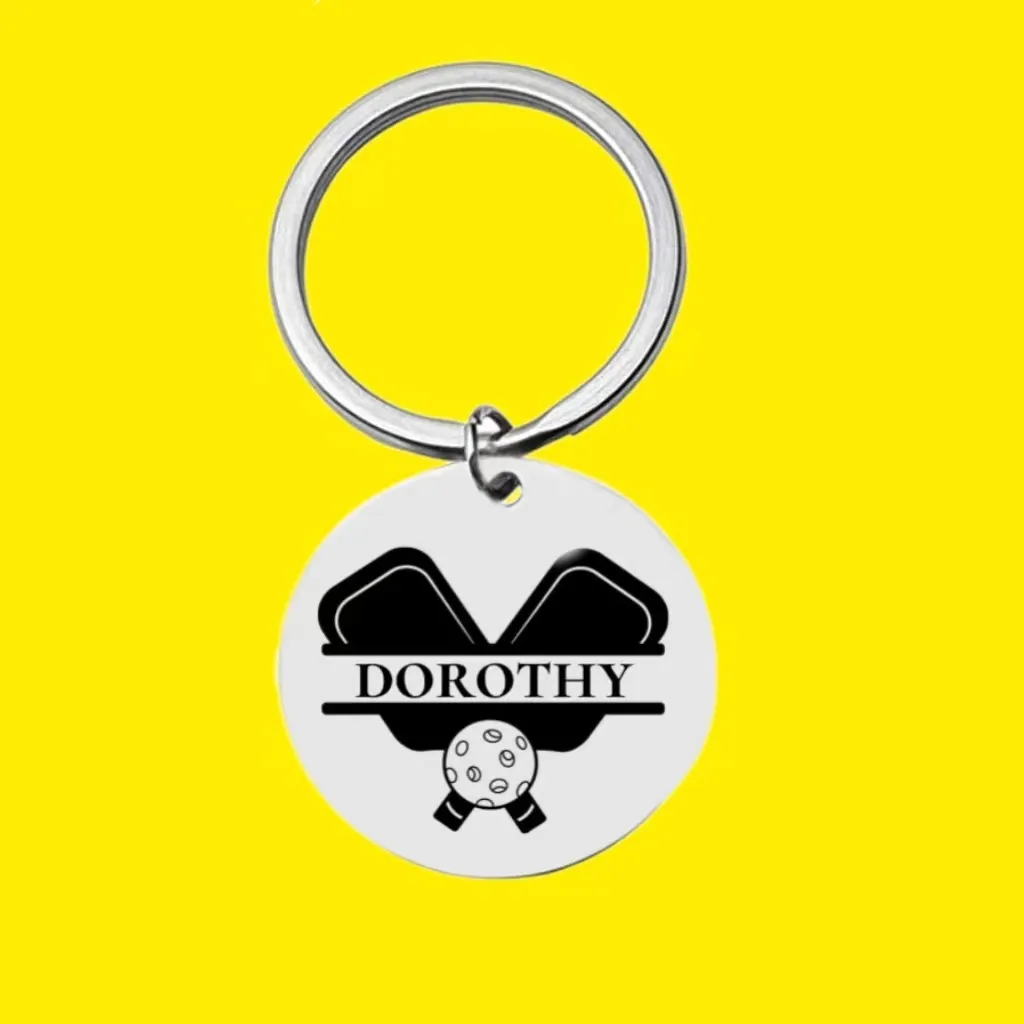 Fashion Stainless Steel Pickleballs Keychain