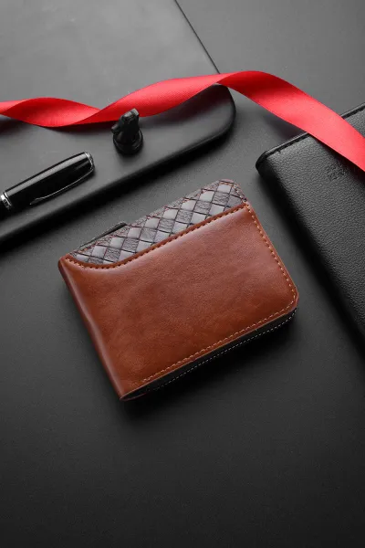 Men's Fashion Casual Zipper PU Short Wallet Solid Color
