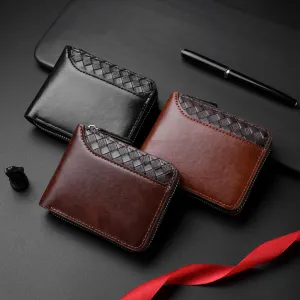 Men's Fashion Casual Zipper PU Short Wallet Solid Color