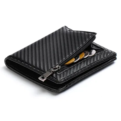 Men's Fashion Carbon Fiber Anti-Theft Brush PU Leather Wallet
