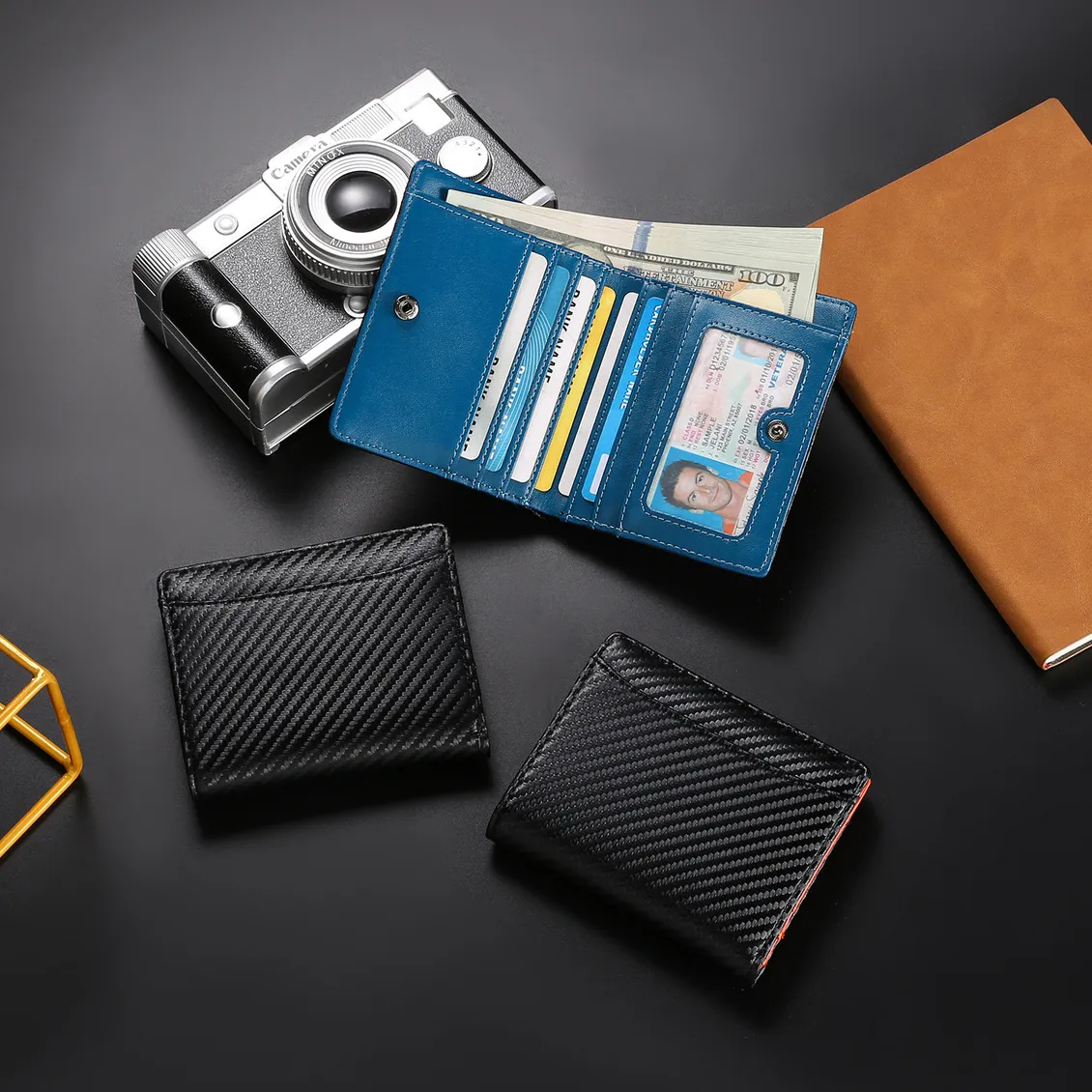 Men's Fashion Carbon Fiber Anti-Theft Brush PU Leather Wallet