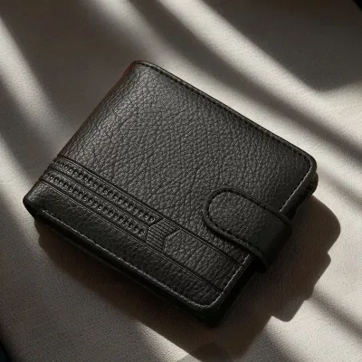 Men Fashion Casual Retro Solid Color Pu Leather Zipper Buckle Wallet