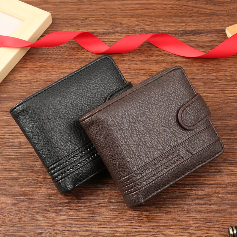 Men Fashion Casual Retro Solid Color Pu Leather Zipper Buckle Wallet